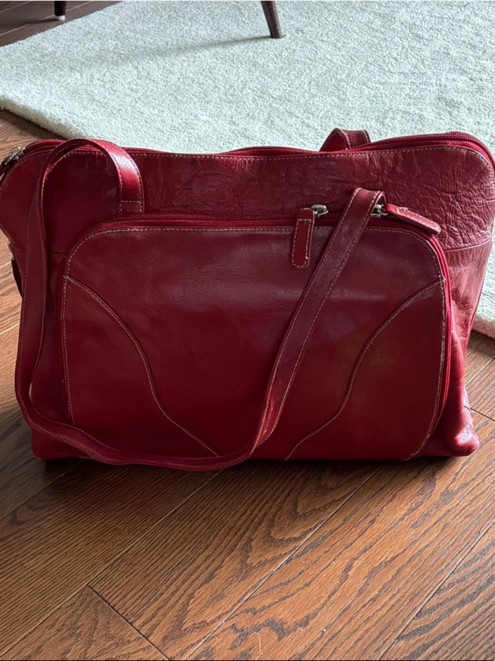 Buxton Red Leather Shoulder Bag with Front Zip Pocket